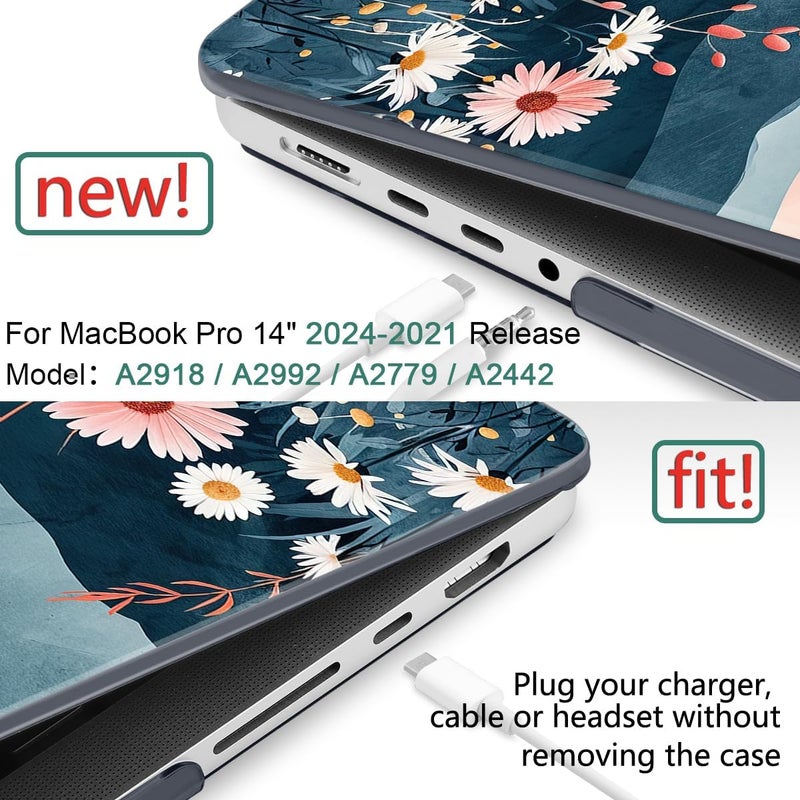 DONGKE Case for M5 MacBook Pro 14 inch 2025 2024-2021 M4 M3 M2 M1, Plastic Hard Shell Cover Compatible with A3434 A3112 A3401 A3185 A2992 A2779 A2442, Retina XDR Display & Touch ID, Sun & Daisies - Image 2